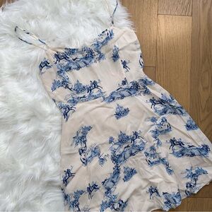 Aritzia Sunday Best Toile Cream and Blue Dress